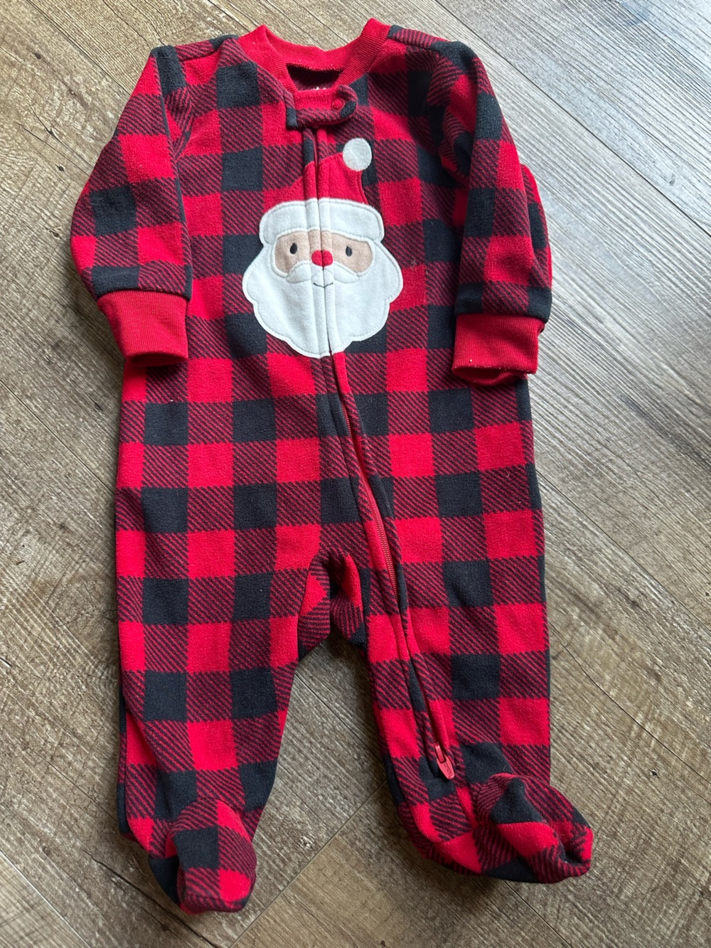 Carter's Red and Black Buffalo Plaid Santa Footed One-Piece